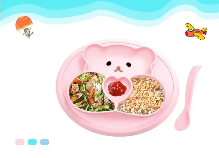 Sallybaby FDA Пищевая силиконовая тарелка фракционная детская миска для еды WIith силиконовая детская ложка