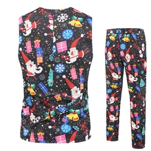 

Mens Fashion Printed Christmas 2 Piece Set (Vest+Pants) Casual Suits Plus Size Hip Hop Slim Fit Suit Set Men Singer Wedding Cost