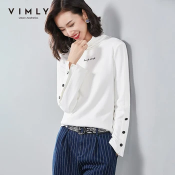 

Vimly 2020 Autumn Women Turtleneck Long Sleeve Tshirt Fashion Letter Print Solid Loose Elegant Female Pullovers Tops 99293