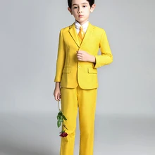 YuanLu костюмы для мальчиков на свадебную вечеринку, Рождество, 5 шт., блейзер, пиджак, Официальный смокинг, детские костюмы, детская одежда желтого цвета