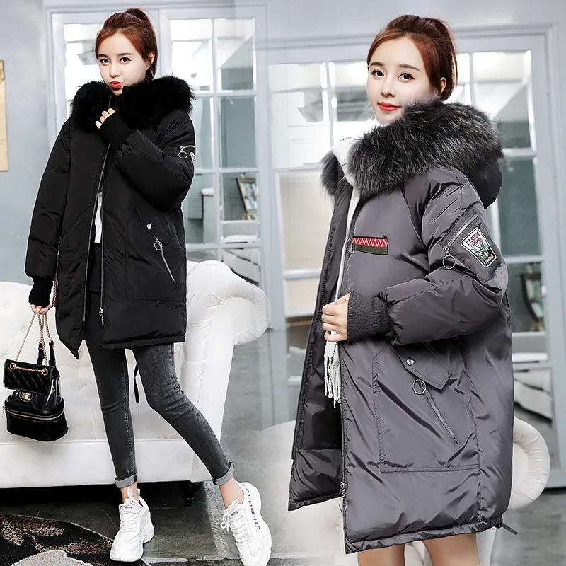 

2018 New Style Winter WOMEN'S Dress Europe And America Large Size Slim Fit Mid-length down Jacket Cotton-padded Clothes Hooded T