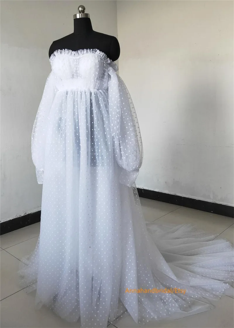 

White Dot Wedding Pajamas Long Sleeves Women's Bath Gown Princess Sweetheart Custom Made Bathrobe Bridal Robe Wedding Nightgown