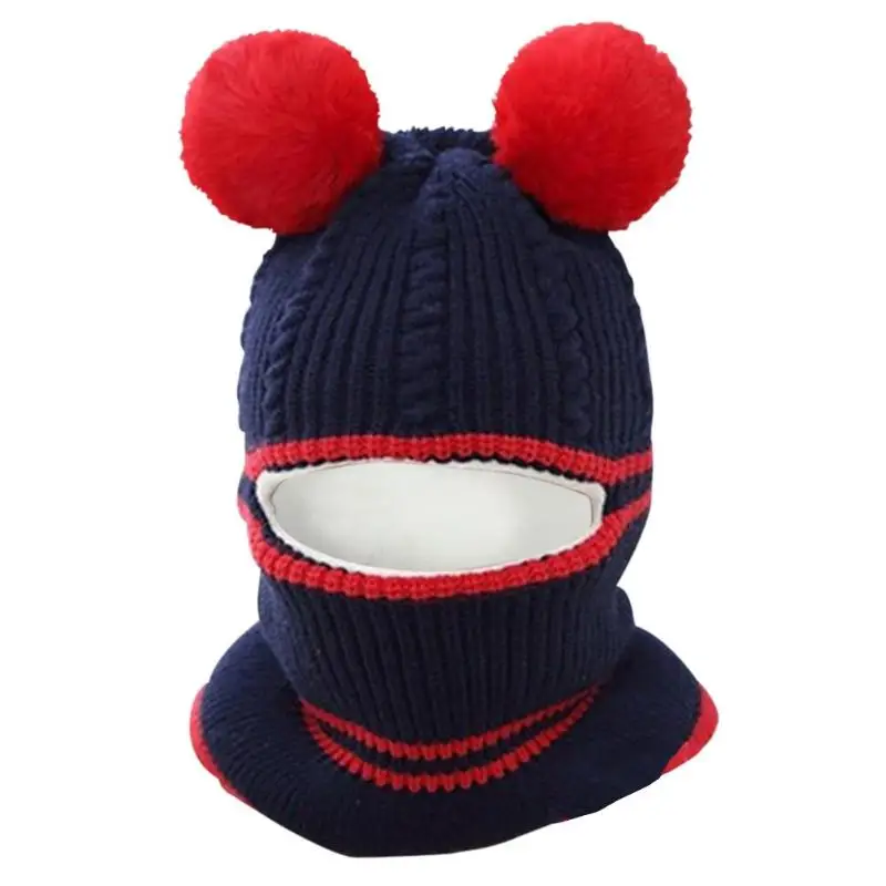 Navy Blue Теплые шапки для отдыха для маленьких девочек и мальчиков; вязаные детские шапки; Лидер продаж; удобные мягкие зимние милые шапки с помпонами; шарф - Цвет: Navy Blue