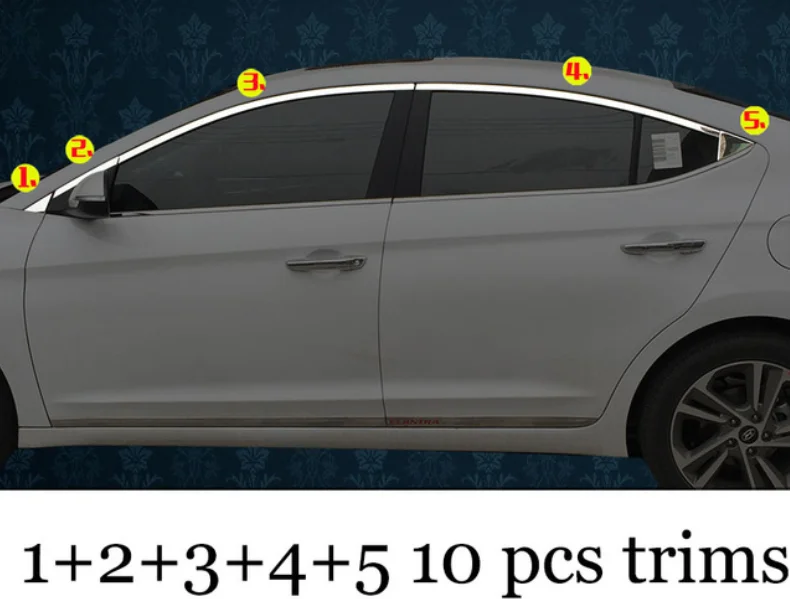10 pcs trims stainless steel car window trims for hyundai elantra hyundai Avante super elantra - Цвет: 10 pcs trims