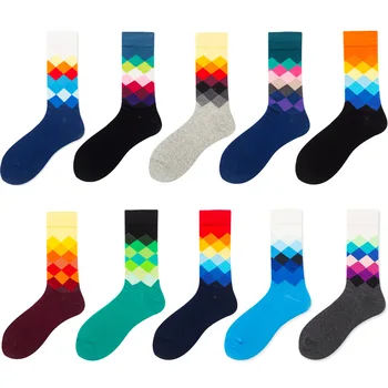 

Couples Socks Hip Hop Streets Tide Sock Colorful Happy Funny Socks Diamond Plate Socks Color Gradient Men's Autumn/Winter socks
