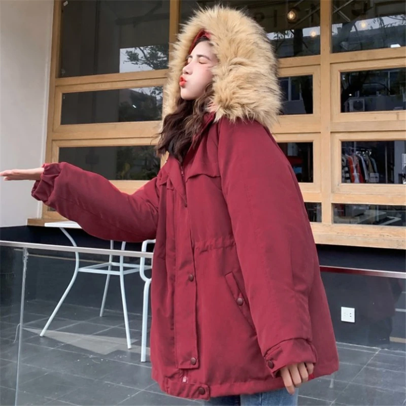 Women military jacket Cotton clothing lambskin Thick Winter Jacket 2020 New Loose Student big