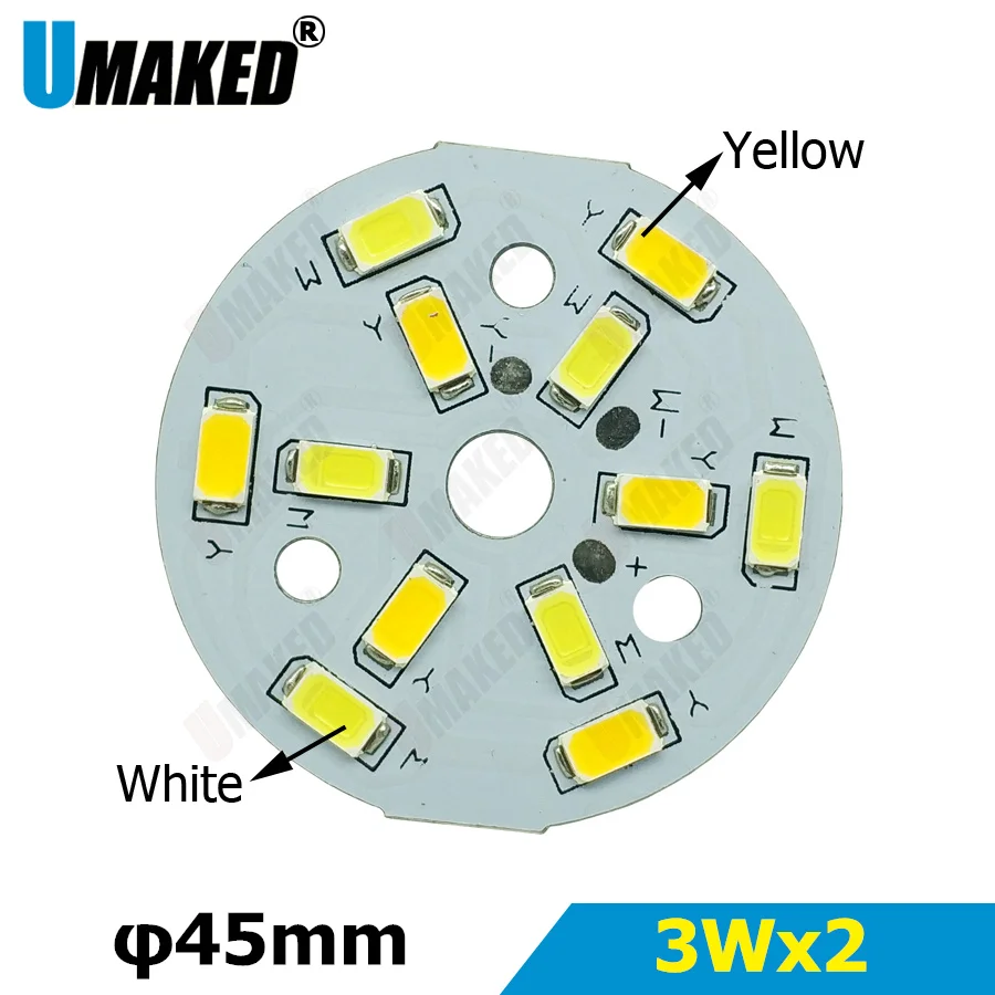 3Wx2 10 мм отверстие теплый/холодный белый два цвета в одном PCB 45 SMD светильник доска