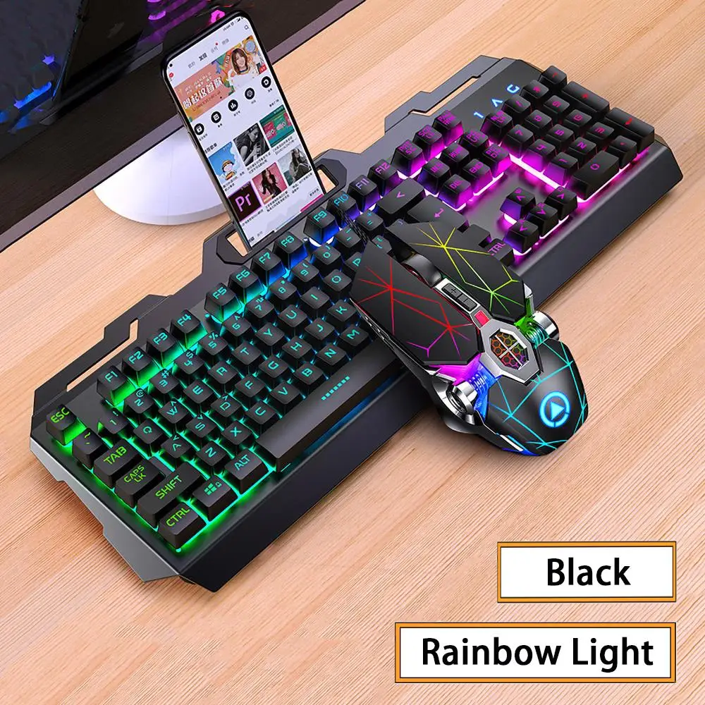 게임용 키보드 및 마우스 콤보 백라이트 RGB LED USB 104 키 유선 기계적 느낌 키보드 마우스 게임용 PC 노트북 사무실