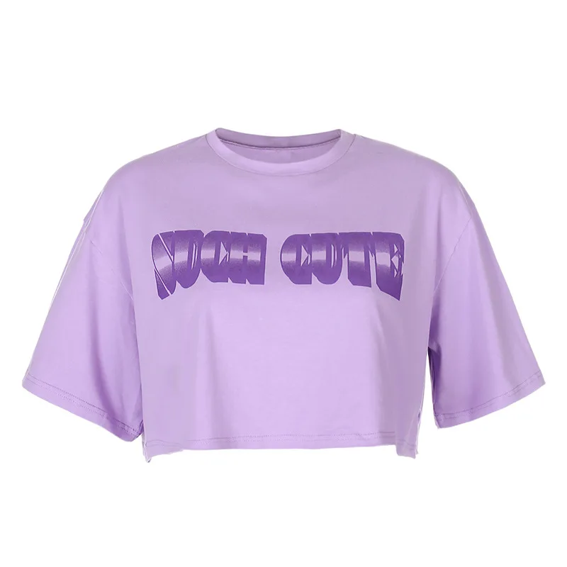 

Paris Girl Summer Letter Print Hip-Hop Street Style Cotton Tshirt Harajuku Short Sleeve Loose Basic Streetwear Crop Top Women