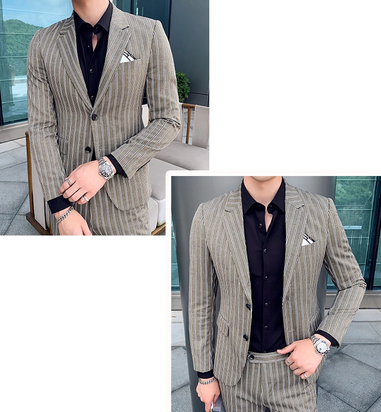trajes para hombre мужские костюмы наборы костюм жениха деловая повседневная одежда костюмы для выпускного вечера полосатые Дизайнерские мужские модные пальто брюки 2 шт