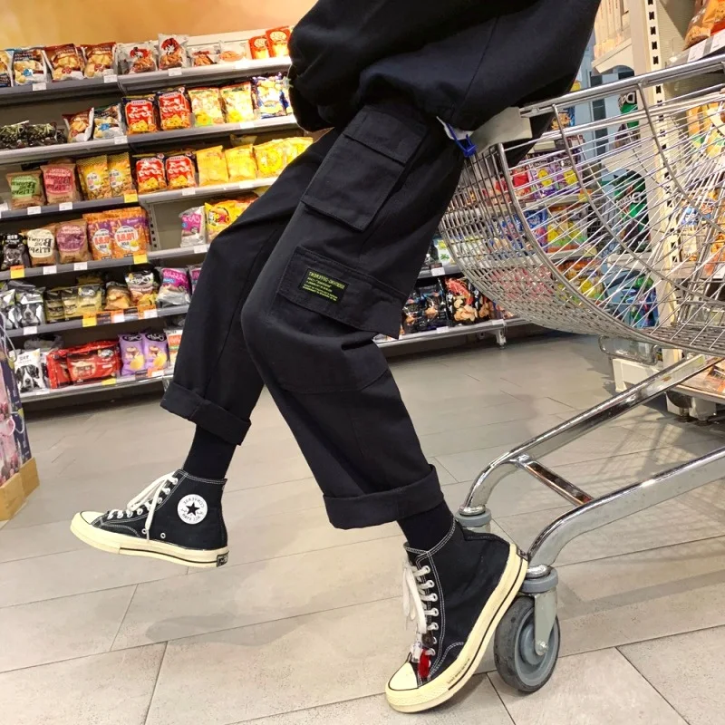 

Hong Kong Style Bib Overall Men's Trend Korean-style Online Celebrity Loose Straight Versatile qing lv zhui Sense Wide-Leg Casua