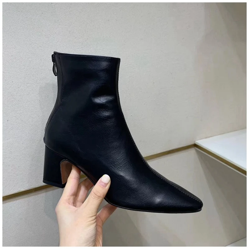 SUOJIALUN Winter Women Ankle Boots Inner Warm Plush Short Boot High Square Heel Zip Ladies Shoes Boots Bota Feminina