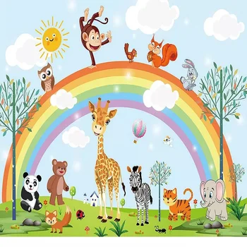 

Custom large mural 3D wallpaper Nordic cartoon fashion creative rainbow animal bedroom mural TV back wall decor deep 5D embossed