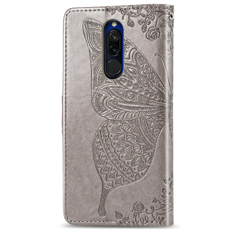Кожаный чехол книжка с откидной крышкой для Xiaomi Redmi 8 8A бумажником бабочкой