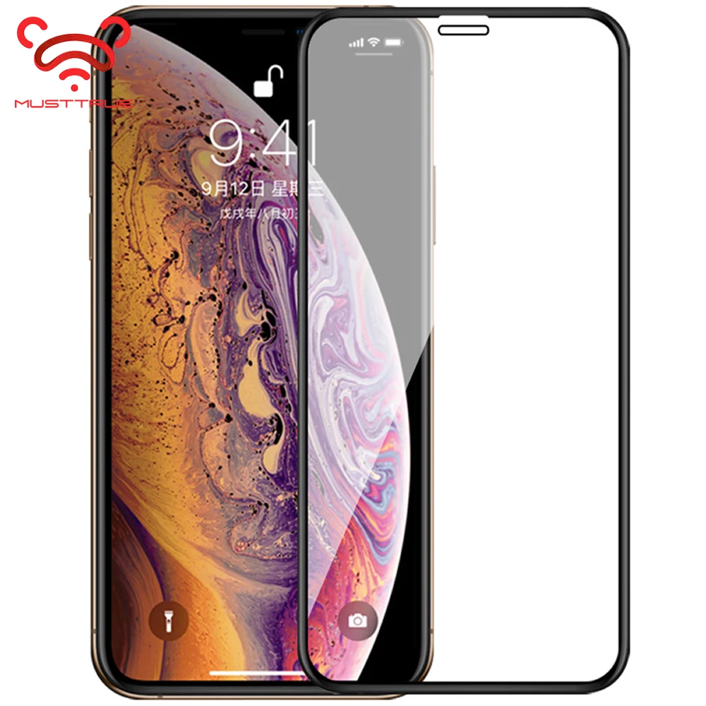

MUSTTRUE 9D Full Cover Screen Protector Protective On The for iPhone X XS MAX XR Tempered Glass Film for iPhone 10 X Glass Film