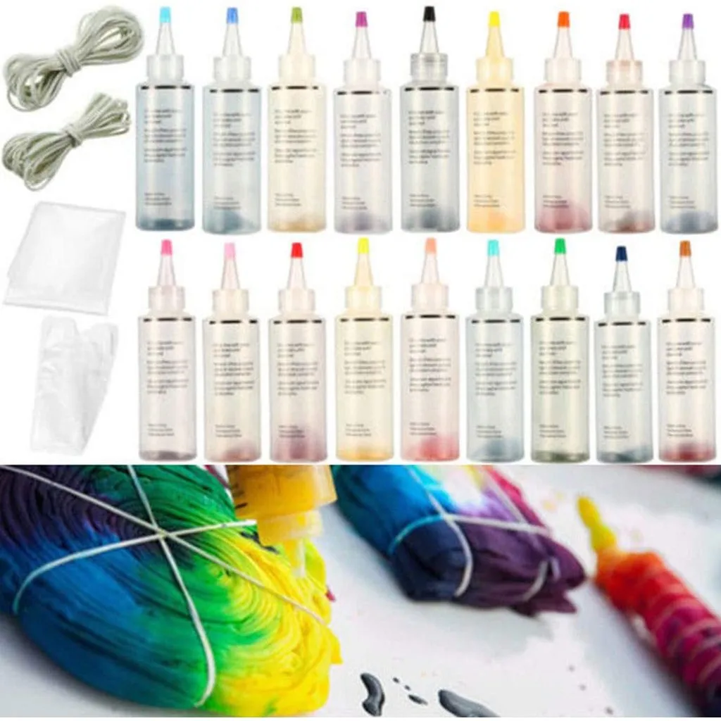 18pcs Tie Dye Kit Non toxic DIY Garment Graffiti Fabric Textile Paint 120ml Colorful Clothing
