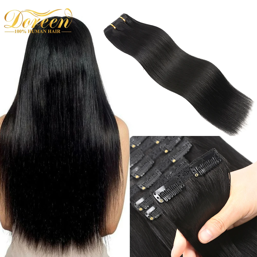 Doreen Full Head Brazilian Machine Remy Clip in Hair Extensions Human Hair 100% Real Natural Hairpiece Clips On 120G 14 To 22