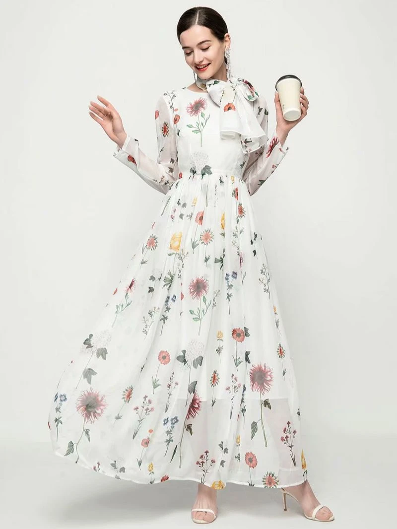 white flowy floral dress