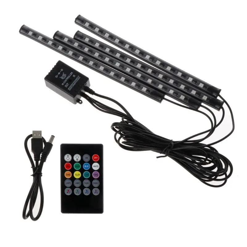 

Car Foot Lamp Ambient Lights LED 7 Colors USB Wireless Remote Music Control Multiple Modes Automotive Interior Decorative W91F