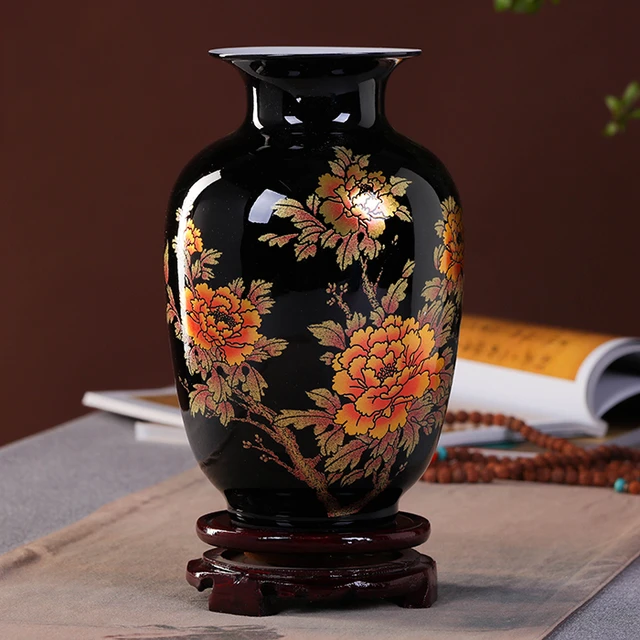 Jarrones de cerámica Jingdezhen, esmaltado de jarrón Caragana, adornos para  sala de estar, arreglo de flores, jarrón de Granada chino antiguo -  AliExpress