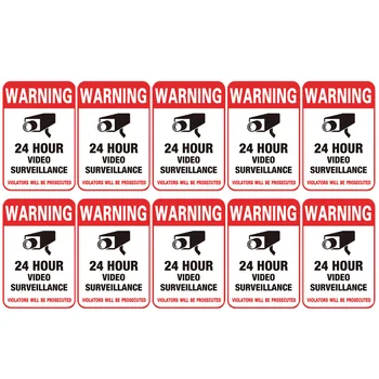 

10PCS Waterproof Video Camera Surveillance Security Stickers Decals Warning Alarm Signs for Home Office School Shop 15x10cm