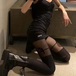 Gothic Tights Stockings for Women Sexy Nylons Pantyhose Pistol Suspenders Pattern Ladies Black Stockings