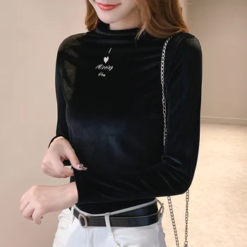 

Women T Shirt Casual Long Sleeve T-Shirt Fleece Embroidered Letter Slim T-shirt Tops Blusas