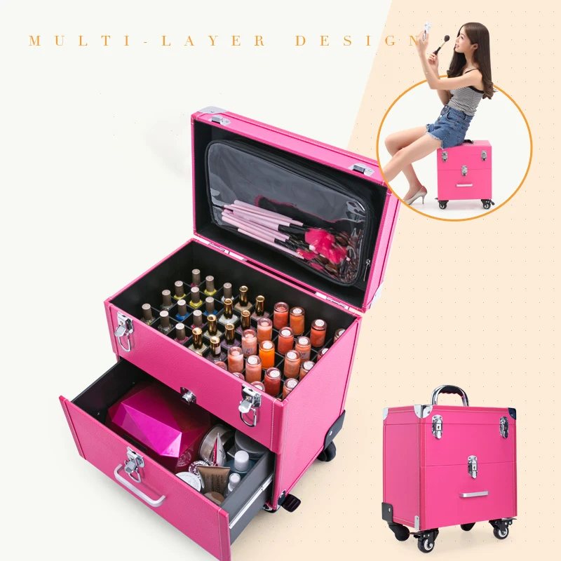 Maleta grande de varias capas para maquillaje, maleta con capacidad para  manicura, estuche de cosméticos, equipaje rodante multifunción,  novedad|Bolsas y estuches de cosméticos| - AliExpress