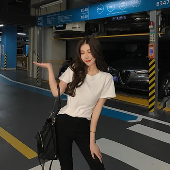 

NEW Short sleeve women's short sleeve thin style careful machine comfortable and versatile casual solid color sexy outer wear