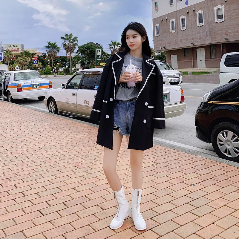 

Ulzzang Suit Hong Kong Flavor Early Spring Coat Women's 2019 New Style Fashion INS Super Fire BF College Style Versatile Korean-