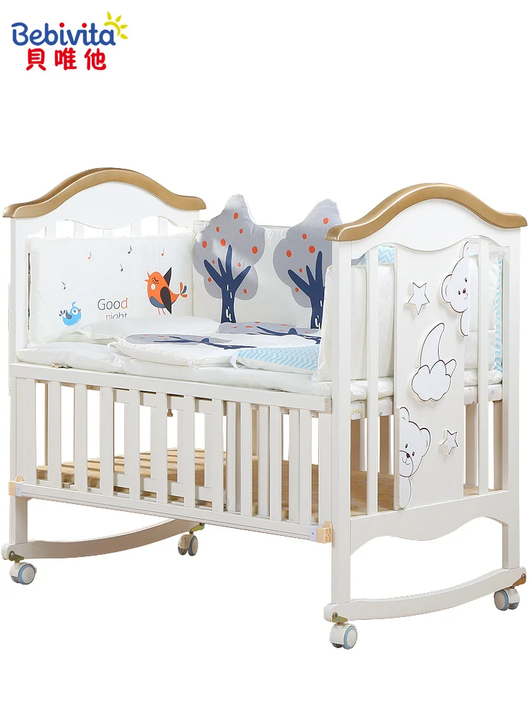 Bebivita детская кровать из цельного дерева, европейская многофункциональная белая детская ББ кровать-колыбель, кровать для новорожденных