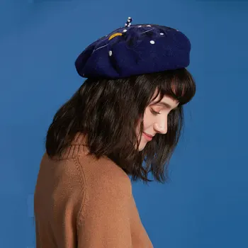

Vintage Knitted Wool Beret Hats Women Winter Warm Starry Night Berets Cap Casual Fashion Valentine'S Day Gift For Girl Sexy Caps