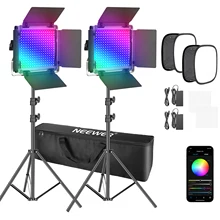 Neewer 2 Packs 530/ 660 PRO RGB Led Video Light with APP Control Softbox Kit,360°Full Color,50W Video Lighting CRI 97