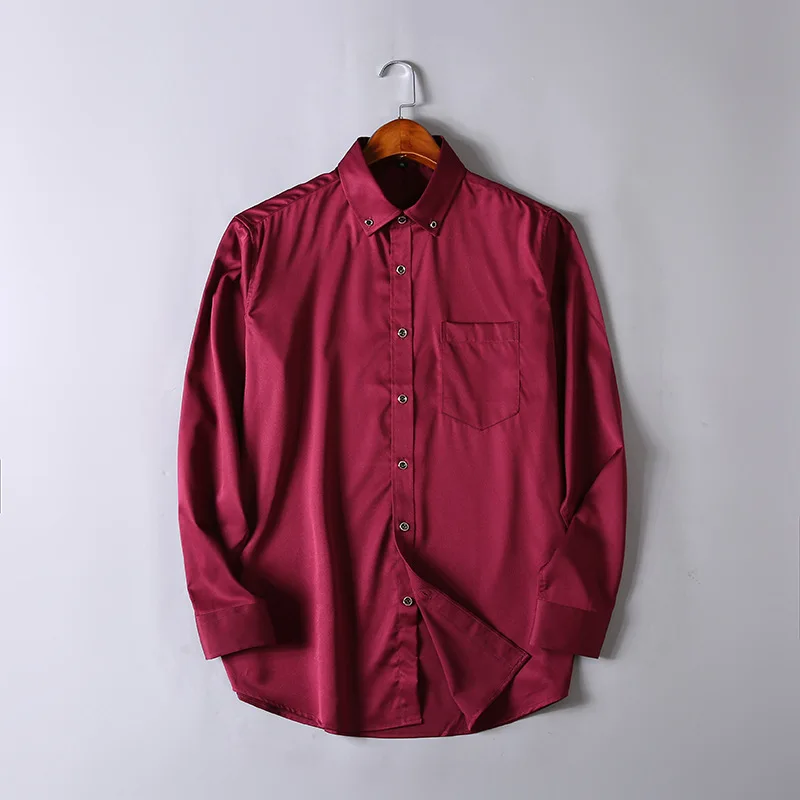 Мужская рубашка с длинным рукавом, профессиональная рубашка с длинным рукавом, мужская белая приталенная рубашка, однотонная мужская деловая рубашка 7XL - Цвет: Красный