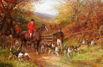 

9 Hand Painted Art Paintings by College Teachers - hunters 69 horse hounds dogs animals in autumn landscape - Oil on Canvas