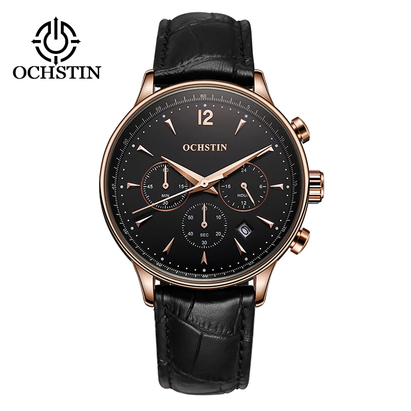 OCHSTIN Top Luxury Brand Men Business Rose Watches Chronograph Waterproof Quartz Analog Wristwatch Male Clock Relogio Masculino - Цвет: 050A-RoseBlack