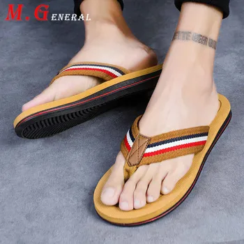 

Summer Men's Flip Flops Man Fashion Beach Slippers Casual Men Sandals Peep-Toe Stripe Mens Shoes Soft Bottom Rubber Chinelos C33