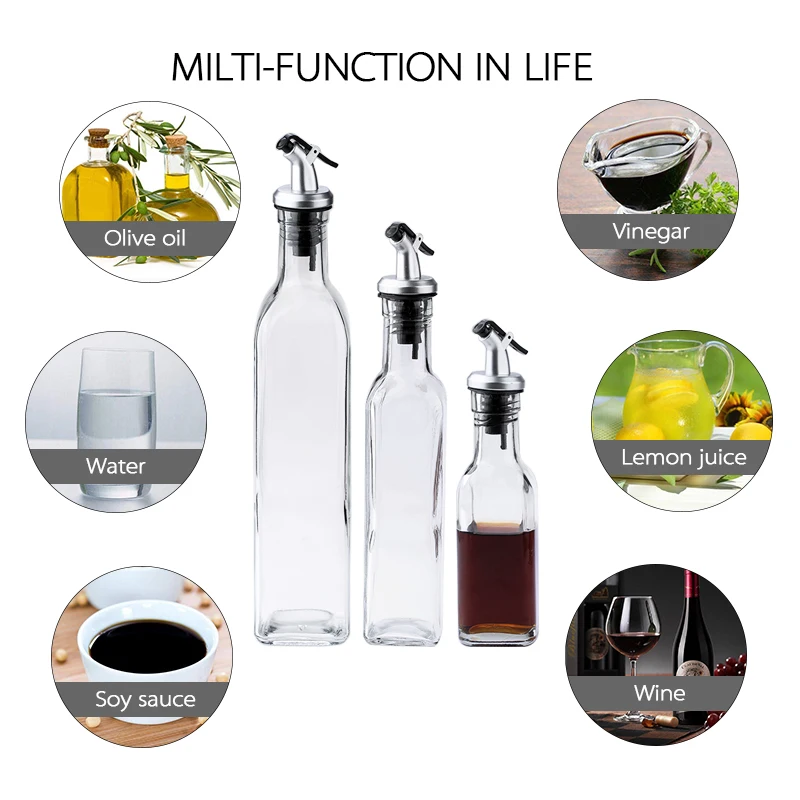 150/250/500ML Transparent Glass Olive Oil Bottle Leakproof Kitchen Seasoning Soy Sauce Vinegar Press Type Cruet Barbecue Bottle