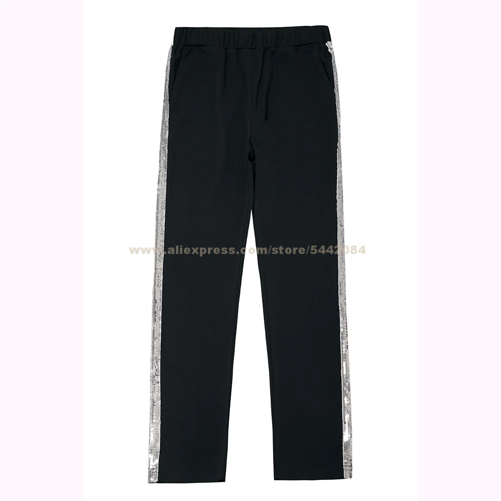 MJ Майкл Джексон Билли джинсовые штаны Серебристые повседневные полосатые брюки для коллекции Вечерние брюки костюм для косплея#1BLJD0601 - Цвет: Sliver Stripe Black