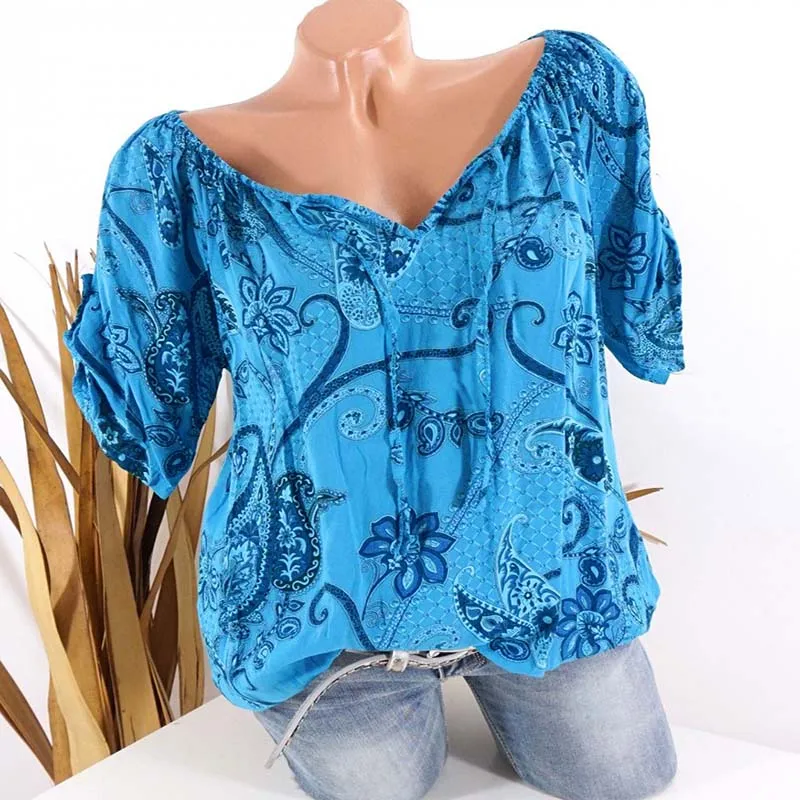 Bohemia Ethnic Kimono Women Tee Floral Pattern Print Deep V-Neck Lacing Up Tied Bow Bat Sleeve Cardigan Short Tops |