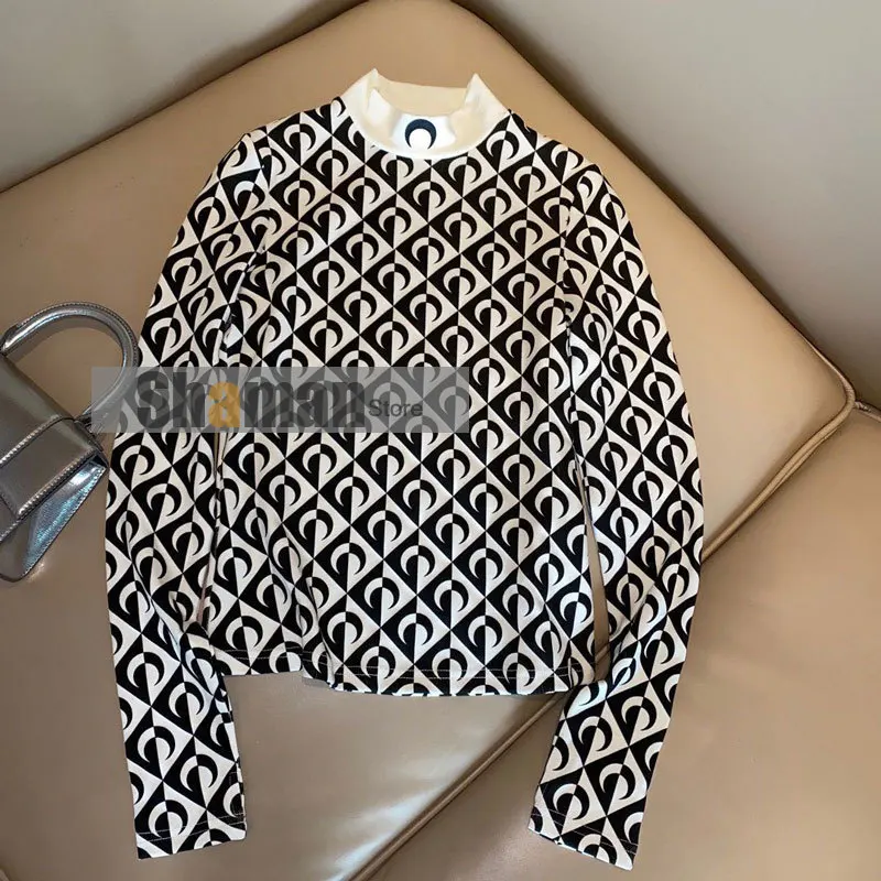 

2020 Autumn Winter woman Slim Fit Full Moon Printed Long Sleeve Turtleneck Bottoming Shirt for Women graphic tee t shirts tops