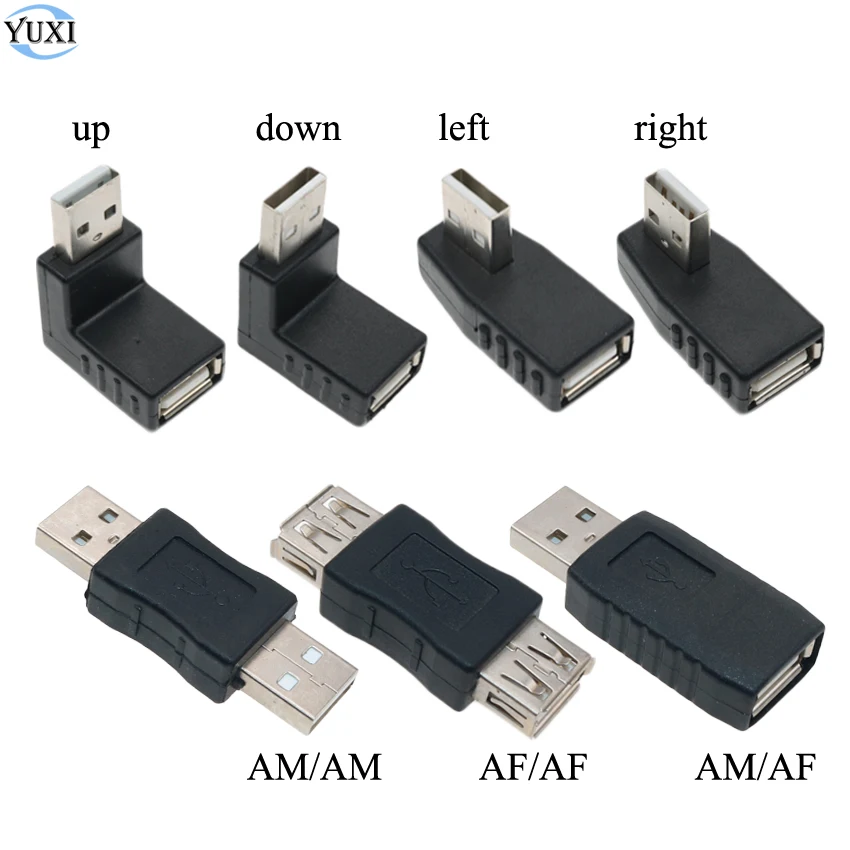 

YuXi Left/Right/UP/Down Angle 90 Degree USB 2.0 Male 90 180 Angled USB Female to Male Adapter Black Connector For Laptop PC