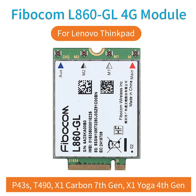 Fibocom L860-GL 4G Module Wlan Card LTE-A Pro CAT16 For Thinkpad P43s, T490, X1 Carbon 7th Gen, X1 Yoga 4th Gen