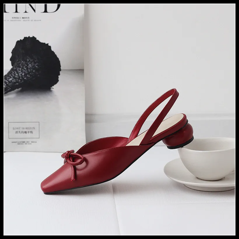 

2019 New Women Shoes Desginer Fashion Women Pumps Genuine Leather Square Toe Egg Heel Women Heels Elegant Bow Tie Mules Shoe