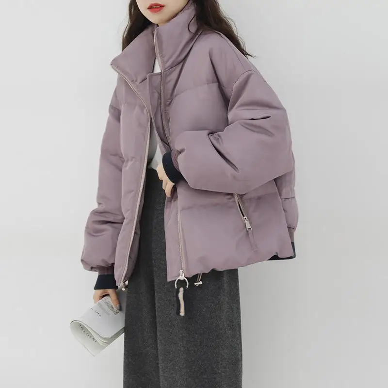 

Зимние теплые парки, пуховик, женское фиолетовое винтажное хлопковое пальто в Корейском стиле, Женская Повседневная Свободная толстая верхняя одежда, пальто, новинка 2021