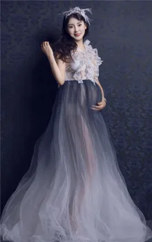 

2020 Summer Maternity Tulle Long Dress See Through Maternity Photo Shoot Dresses Pregnancy Photography Maxi Dress