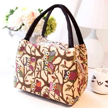

1 Pc Owl Pattern Portable Insulated Canvas Lunch Bag Cooler Lunch Box Tote Thermal Food Picnic Bags for Women Kids Men 3 Choic