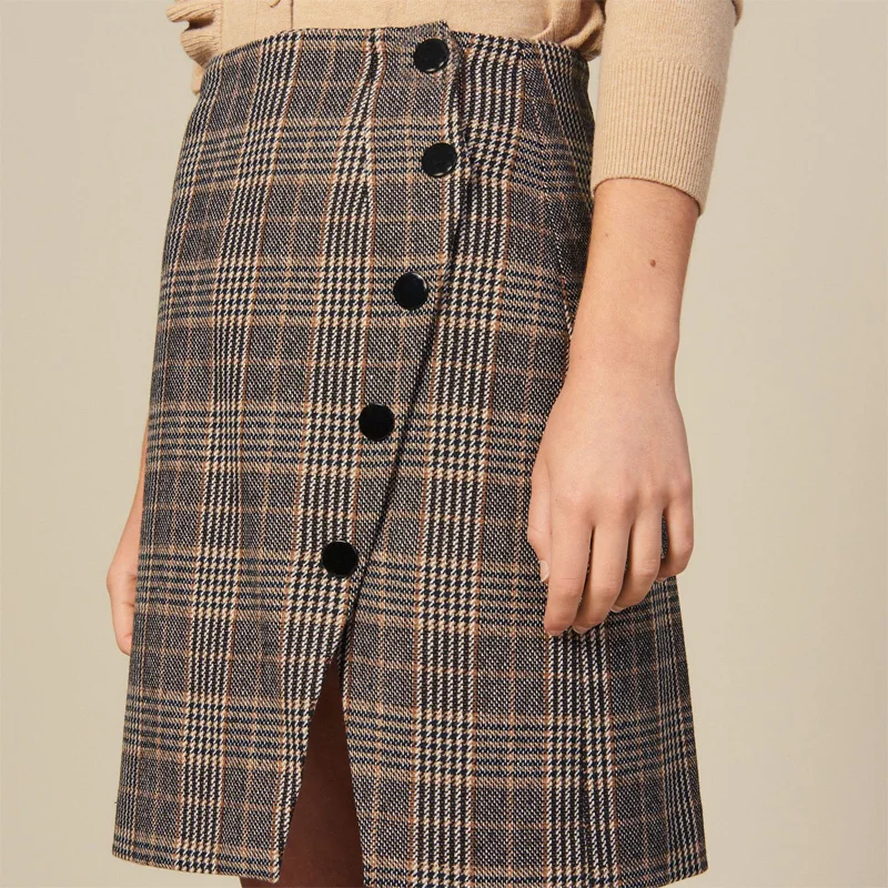 Jupe Portefeuillesubsidies Fendue Carreaux Vrouwen Mini Rok Plaid Zoom Split Knop A-lijn Herfst Winter Dropshipping Jupe Portefeuillesubsidies Fendue Carreaux Vrouwen Mini Rok Plaid Zoom Split Knop A-lijn Herfst Winter Dropshipping