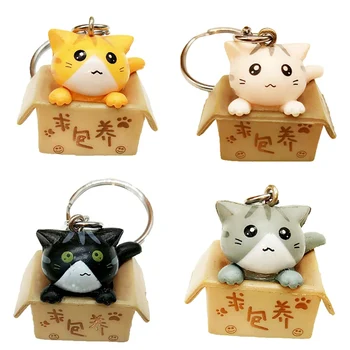 

Creative Personality Cute Little Cat Box Keychain Cartoon Cats Kitten Letters Key Chain For Women Car Bag Keychains Jewelry Gift