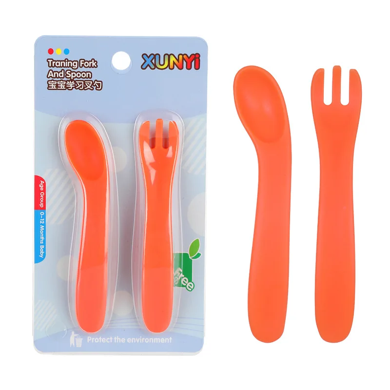 

2Pcs/Set Safe PP Material Baby Training Spoon Fork Children Learning Spoon Fork Baby Tableware Plastic Spoon Card Inste